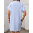 thumbnail image 4 of Shirt Dress Cotton Linen Short Sleeve Striped A Line Mid Length Casual Work Dress S-XL, 4 of 9