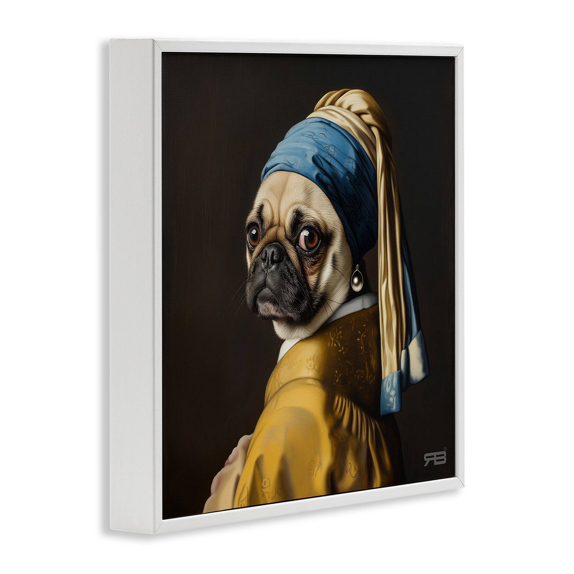 Stupell Industries Pearl Earring Classic Dog Animals & Insects Painting White Framed Art Print Wall Art, 12 x 12