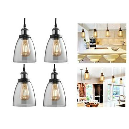 Brushed Nickel Clear Glass - Set of 4 Dimmable LED Vintage Pendant Brushed Nickel Clear Glass (40W Replacement) 6W