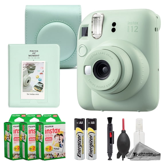 Fujifilm Instax Mini 12 Camera (Mint Green)   Case   Instax Mini Instant Film (60 Sheets)   Cleaning Kit   Mini Photo Album