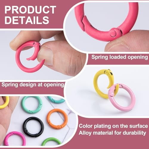 Jointown 24Pcs 24mm Metal Spring O Rings, Round Colorful Key Ring Snap Clip Trigger Buckles DIY Accessories for Keyrings Bag Purse Handbag Keychain Lanyard
