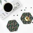 thumbnail image 4 of Lsque Mushroom House Pattern 4" Drink Coasters Set of 4, PVC Leather Absorbent Coasters, Table Coaster Set Decorative Coffee Cup Coasters Housewarming Gift -Hexagon, 4 of 6