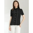 thumbnail image 3 of DARING DIVA Women's Button Down Collared Contrast Trim Puff Sleeve Blouse M Black, 3 of 6