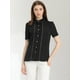 thumbnail image 3 of Camisa con botones para mujer 2023 Blusa de manga corta con ribete en contraste Negro S, 3 of 5
