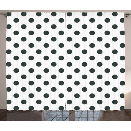 Large Living Room Art Retro Curtains 2 Panels Set, Nostalgic Polka Dots Pattern with Large Round Circles Minimalist Modern Art Print, Window Drapes for Living Room Bedroom, 108W X 84L Inches, Black White, by Ambesonne ()