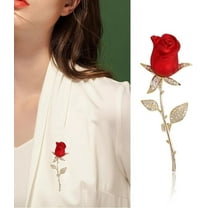 Red Rose Alloy Enamel Brooch with Rhinestones Flower Brooch Pins 62x24mm Vintage Floral Pin Fashion Jewelry for Women Apparel Coat Jacket Scarf Decoration