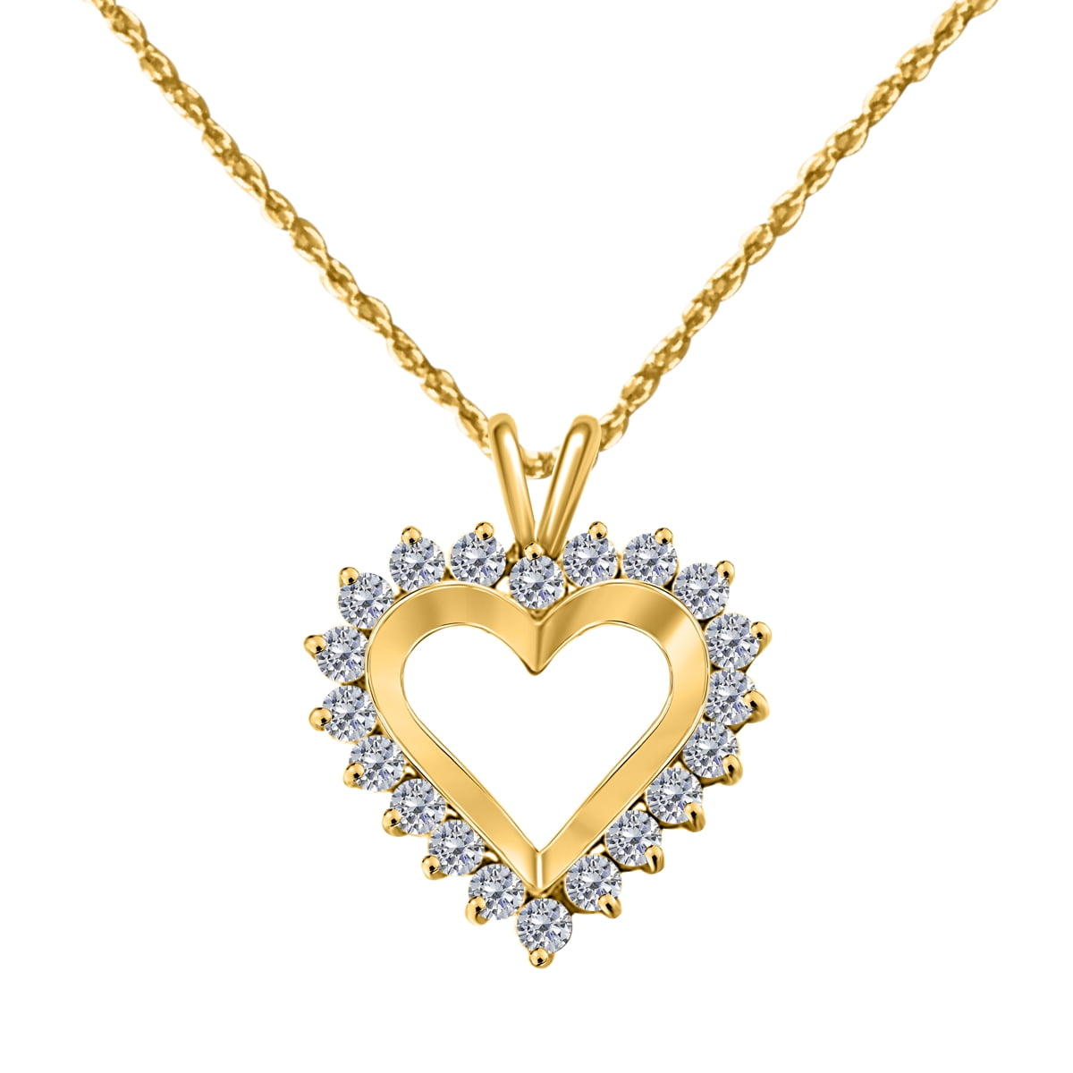 14K Solid Yellow Gold Classic Love Pendant Necklace 1CT