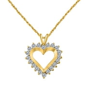 Aone Jewelry Engagement Necklace for Women 1 Carat Diamond Heart Pendant 4 prongs 14K Yellow Gold With 18'' Chain