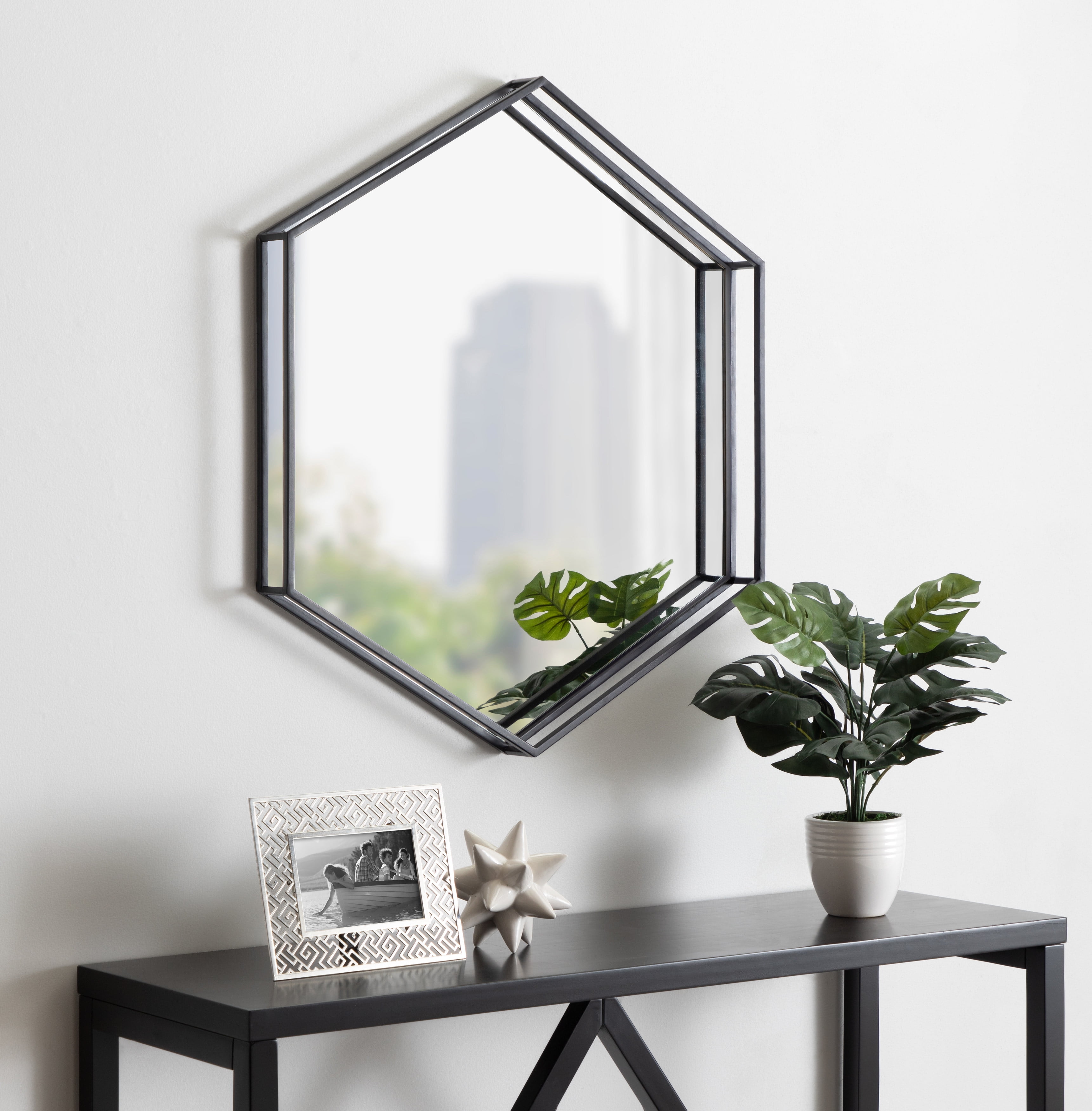 Modernist Geometric Shield Form Octagonal Geometric Mirror with Chrome  Detailing — High Style Deco