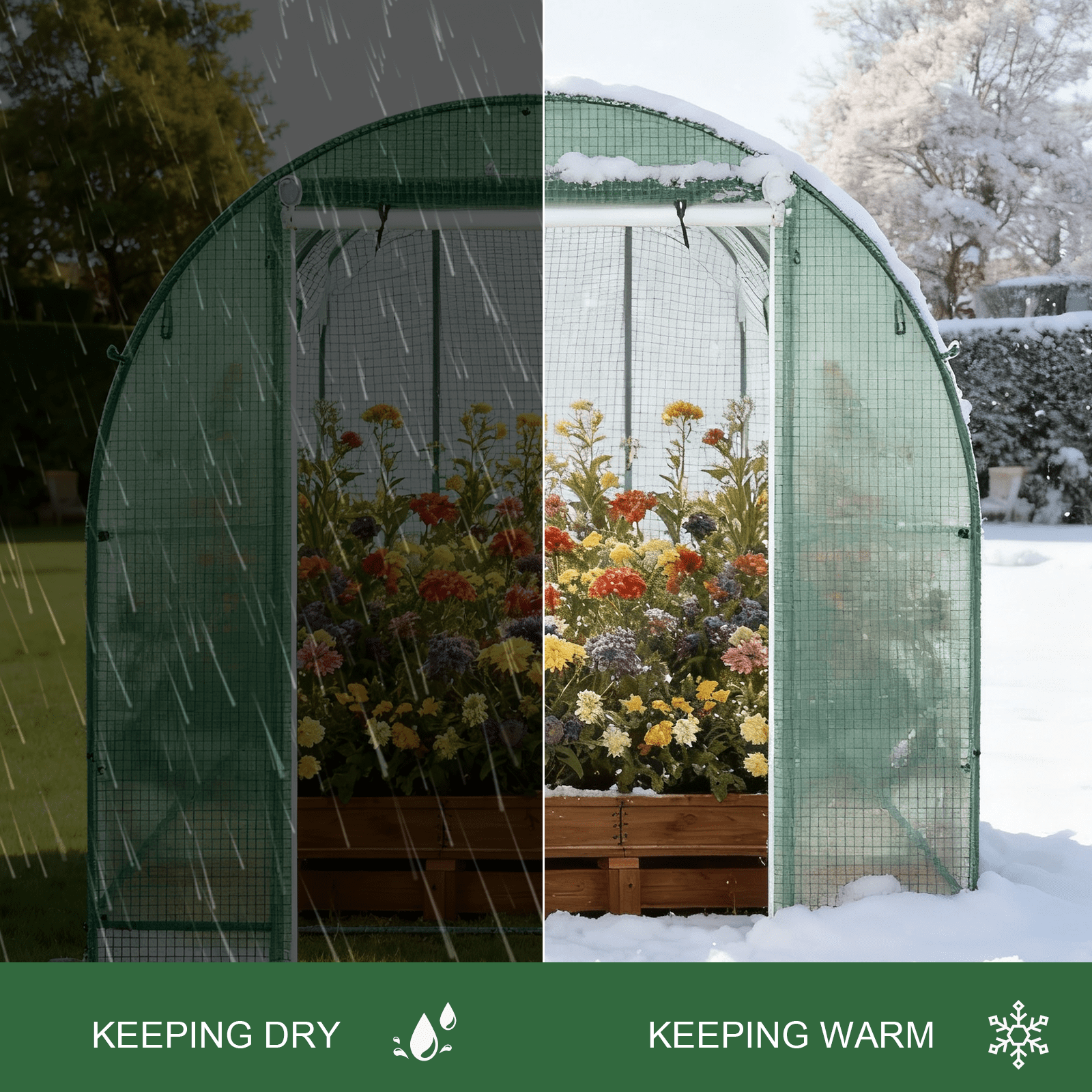 TANGJEAMER Greenhouse with Watering System, Large Walk-in Greenhouse Reinforced Metal Frame, 6 Screen Windows and 1 Door, Green House Irrigation Watering Kit for Garden Plants Flowers 11.5x6.5x6.5FT