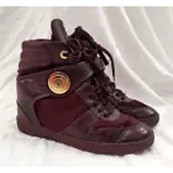 Louis Vuttion Sneakers Leather Shoe GO0145 Women Wedge Pony Hair Sz EU 39 US 6.5