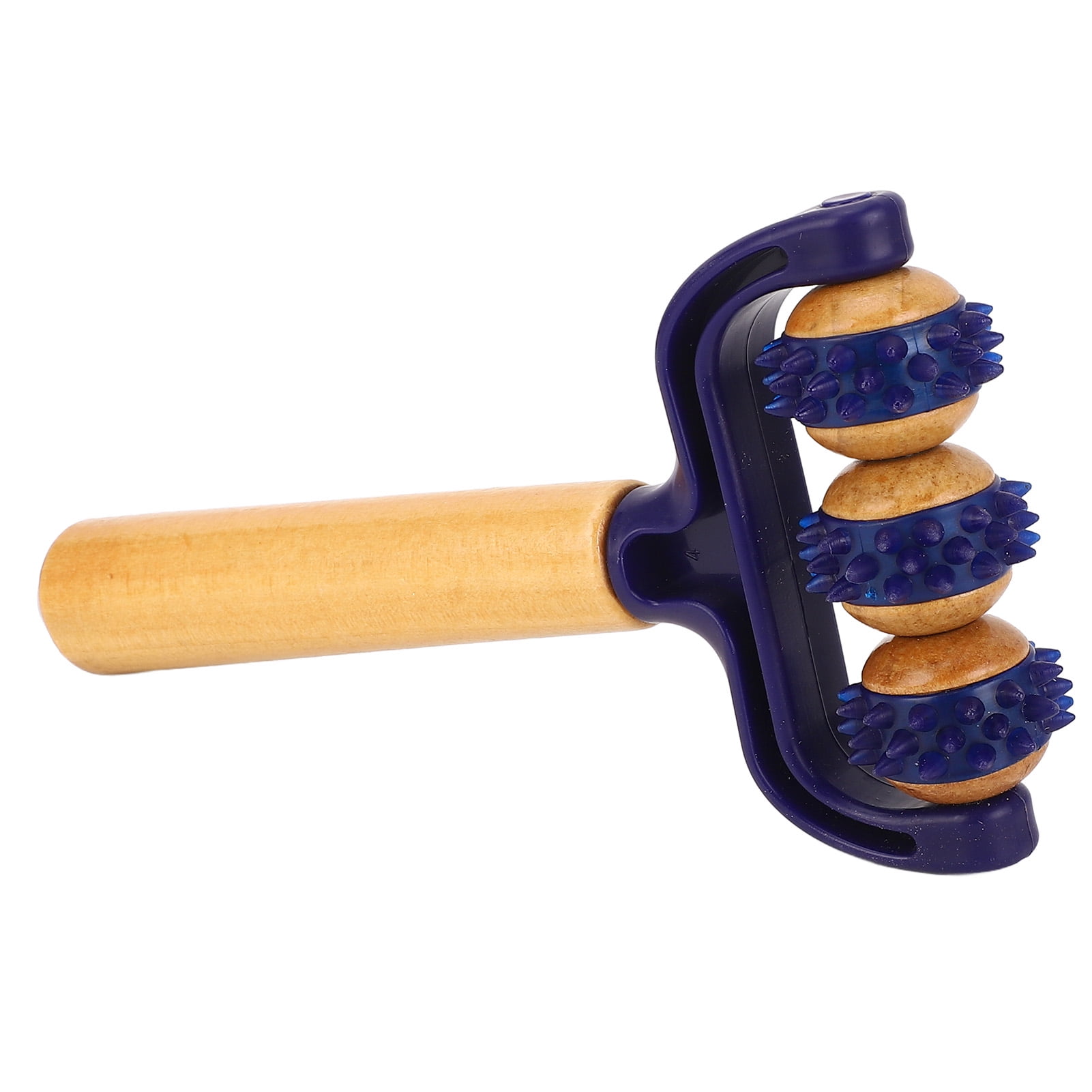M Buder Handheld Massage Roller 3 Wheels Relaxing Ergonomic Wooden Muscle Roller Tool for Travel, Deep Tissue Massager for Back Neck Legs, 7.87 inches / 20.0 cm, Natural Wood