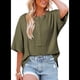 thumbnail image 2 of Blusas de Punto Gofre para Mujer, Moda 2025, Blusas de Patchwork Extragrandes con Cuello Redondo y Mangas 3/4, Verde L, 2 of 6
