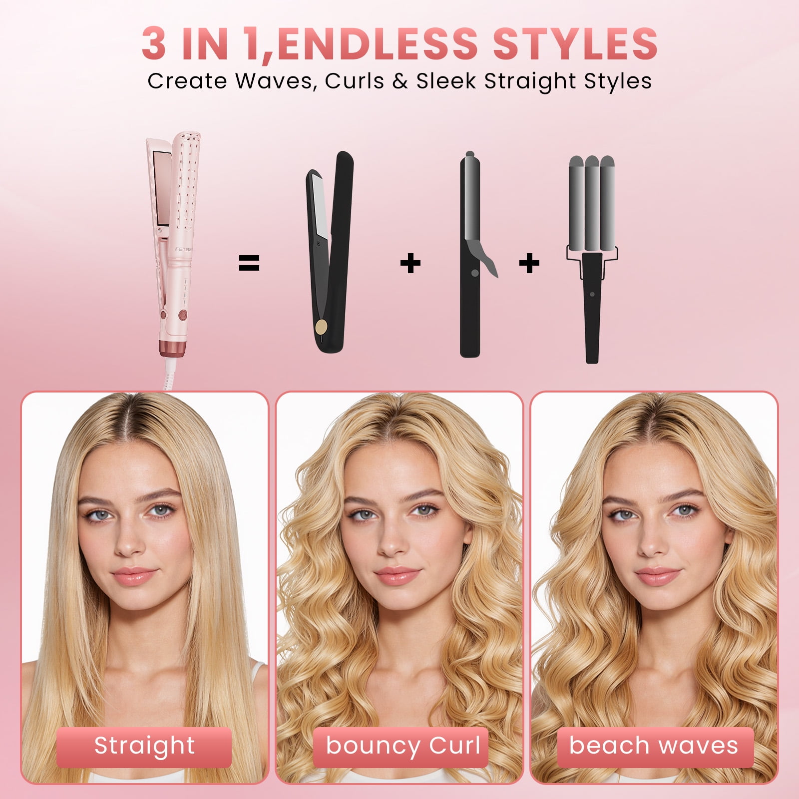 FETERVIC 2-in-1 Airflow Curling Iron Flat Iron, Hair Straightener & Curler, 1 inch Curling Wand with 20 Million Negative Ions, 4 Temp Settings, Dual Voltage for Travel