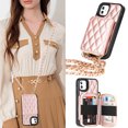 thumbnail image 2 of Allytech Crossbody Wallet Case for iPhone 12/12 Pro, Quilted PU Leather Zipper Handbag Purse Flip Kickstand Folio Card Slots Holder Wrist Strap Lanyard Cover for iPhone 12/12 Pro 6.1", Rosegold, 2 of 6