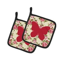 Caroline's Treasures BB1047-RS-YW-PTHD Butterfly Shabby Chic Yellow Roses Pair of Pot Holders , 7.5HX7.5W, multicolor