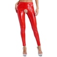 thumbnail image 4 of Aislor Leggings Longs Skinny Sans Entrejambe en Cuir PVC pour Femmes Rouge 4TG, 4 of 7