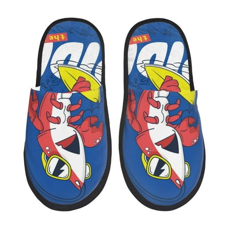 Balery Cool Lobster Surfing Slient Indoor Furry Fleece Comfort House Shoes Soft Non-Slip Home Shoes Cotton slippers House Slippers-- Medium