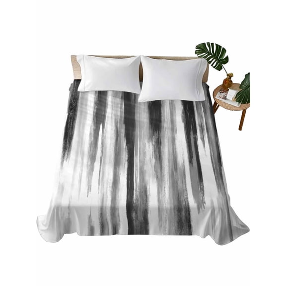 Queen Size Flat Sheet Only, Black Gray White Soft Brushed Microfiber Bed Sheets, Vintage Rustic Abstract Ombre Aesthetic Hotel Quality Breathable Bedding Top Sheet, Easy Care, 90"x102"