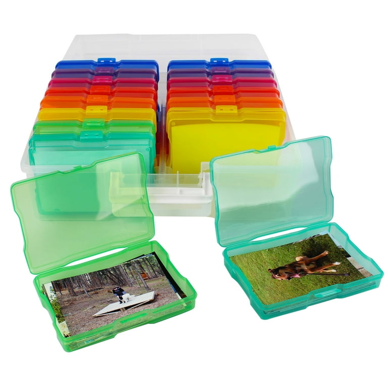 Jigitz 4x6 Photo Storage Box with Carrier - Colorful Compartment Photo  Organizer