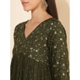 thumbnail image 7 of Janasya Women's Olive Rayon Yoke Foil Printed Gathered Dress, 7 of 7