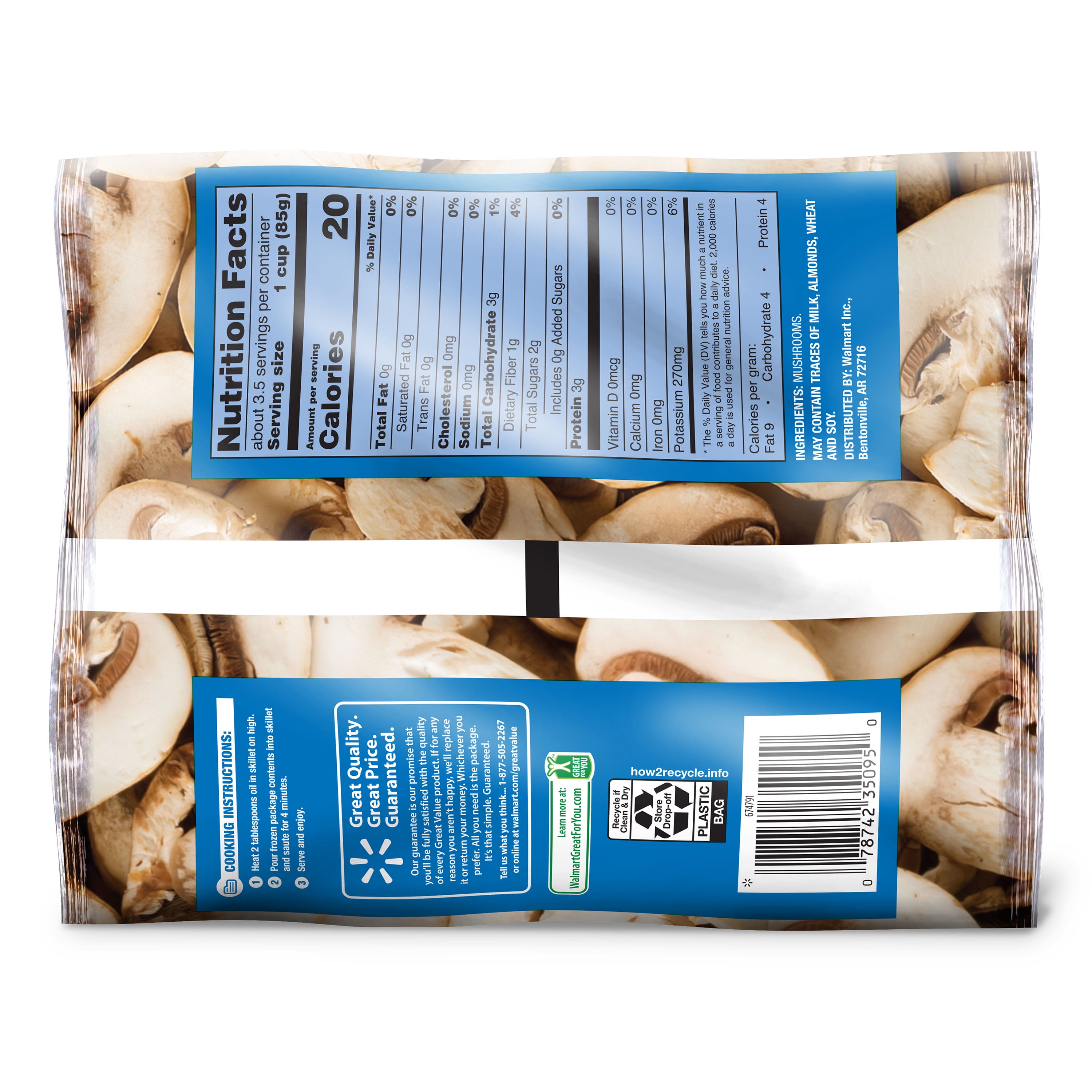 Great Value Frozen Sliced Mushrooms, 10 oz