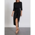 thumbnail image 2 of ZAXARRA Robe Midi en Satin pour Femmes Manches 3/4 Col Rond Nœud devant Couleur Unie Robe de Cocktail Robe de Soirée, 2 of 9