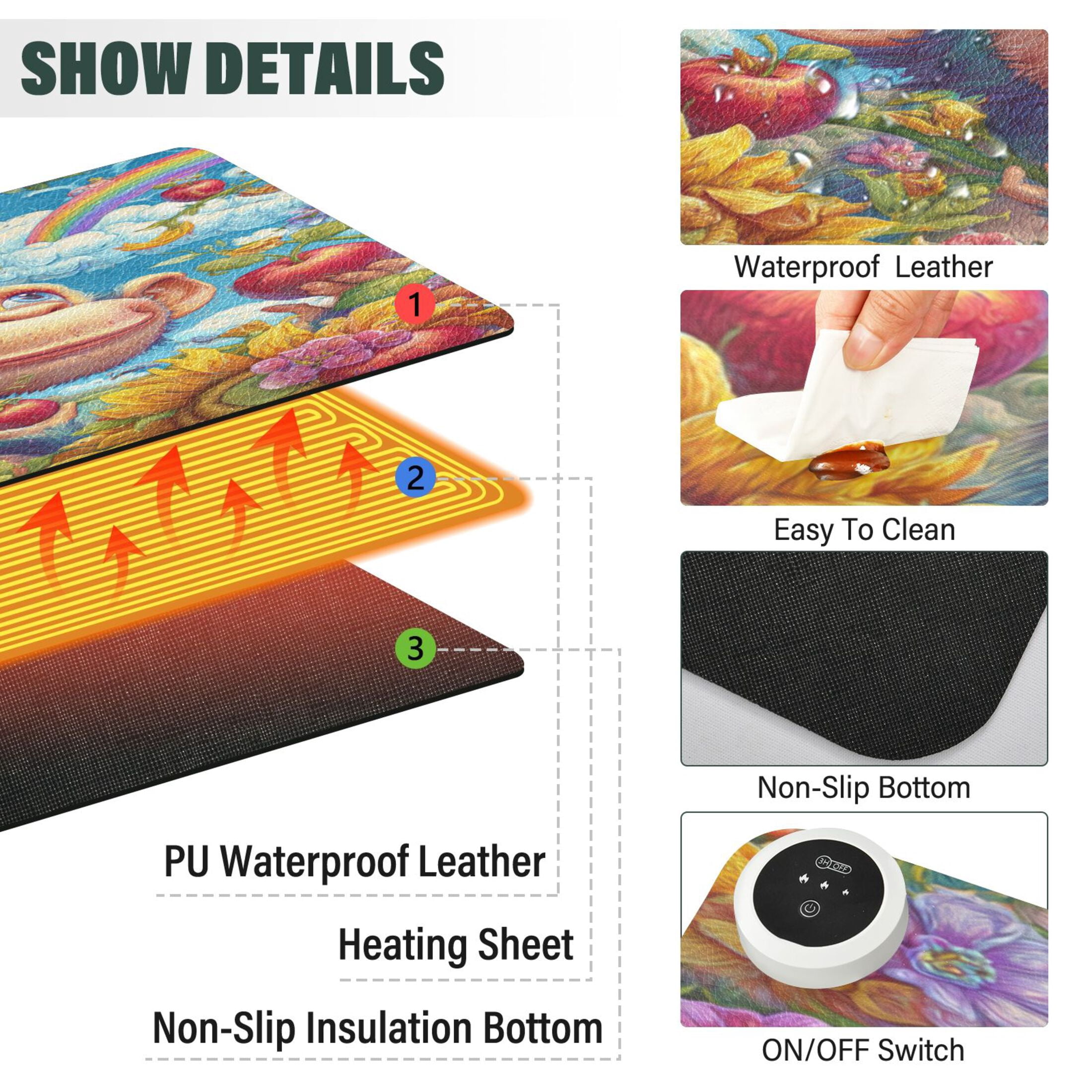 Large Heated Desk Mat Mouse Pad 31.5"x13"PU Leather Graphene Heating Desk Warmer with 3 Temperature Settings 110V US Plug Non-Slip Warm Pad for Home, Office, and Gaming Blue Monkey in The Garden