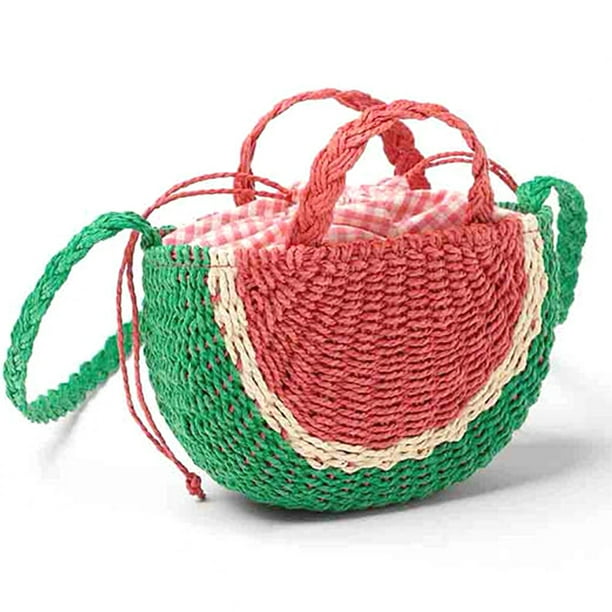 Bolso de mano de paja con forma de sandía para mujer, bolso de playa de verano, bolso cruzado con asa superior, bolso de mano hecho a mano