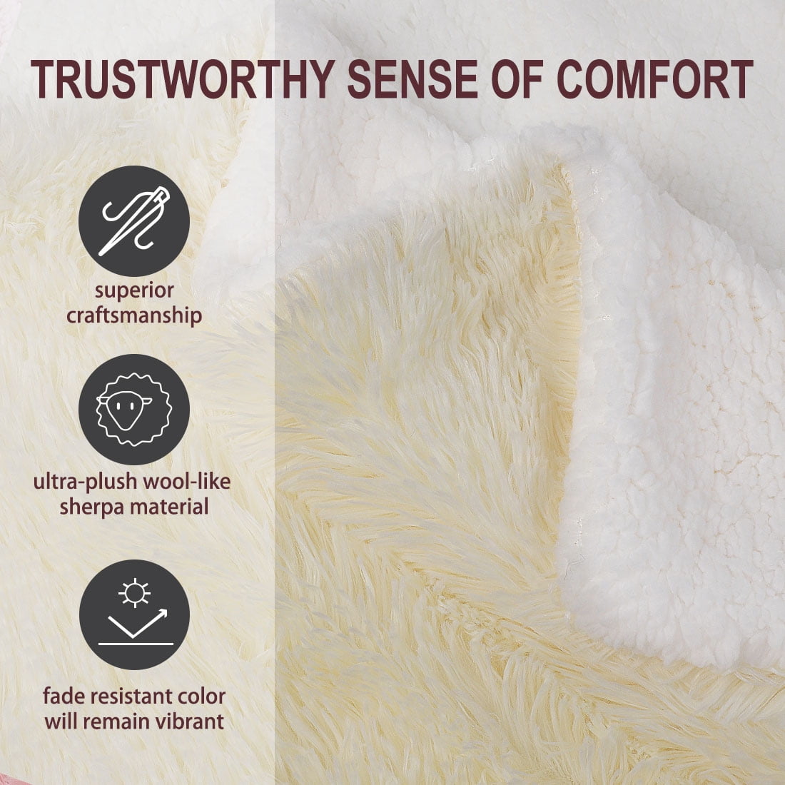 Unique Bargains Shaggy Faux Fur Soft Sherpa Blanket Beige Queen(90" x 90")