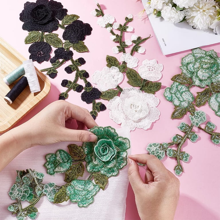 1 Bag 6Pcs 3 Colors Flowers Embroidery Patch Sticker Rose Lace Fabric  Sewing Floral Leaves Patches Trim Applique for Women Bridal Wedding Sewing  Trimming Dress Clothes DIY Patches - Walmart.com