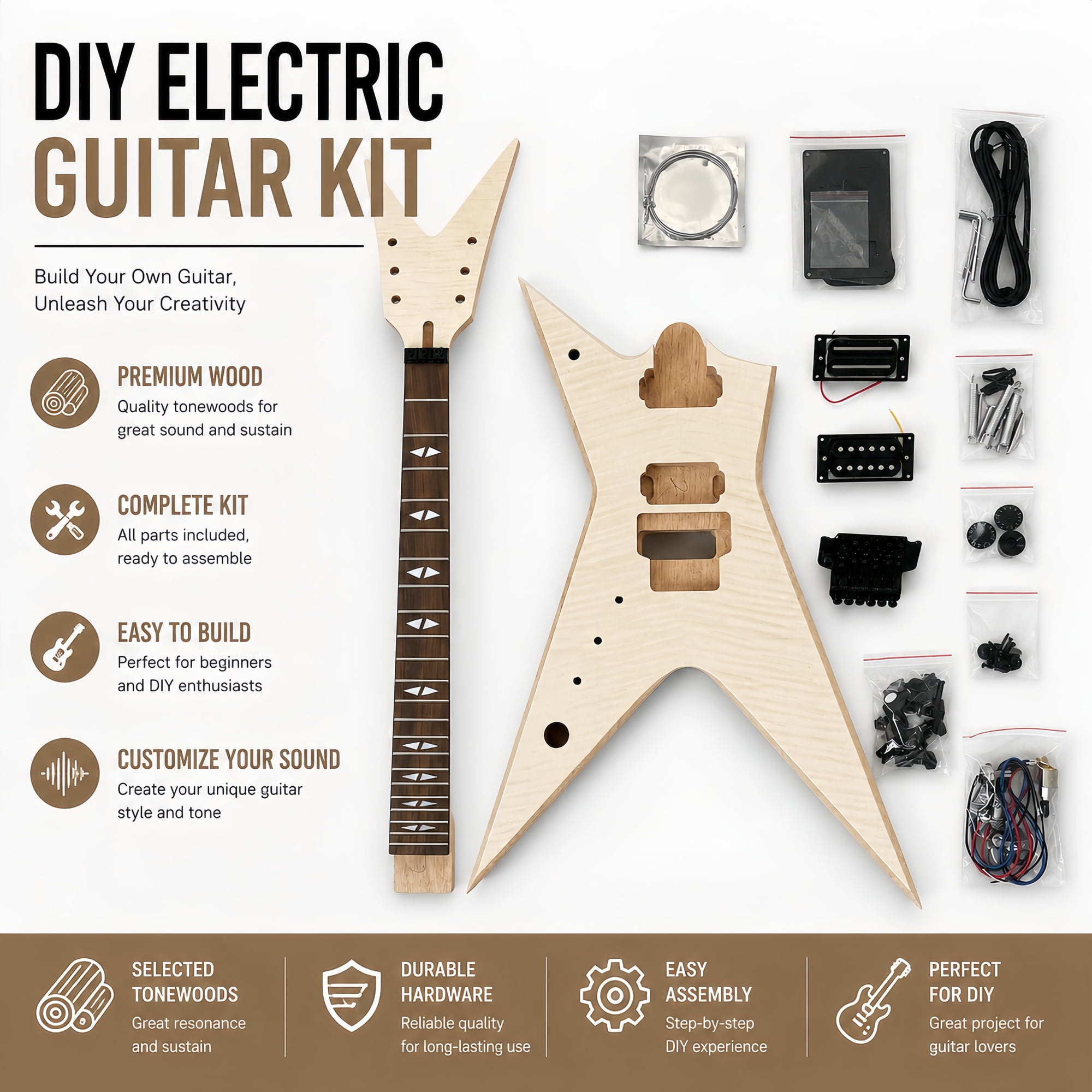 DIY Electric Guitar Kit Dimebag Stealth Style Mahogany Body Rosewood Fretboard Left Hand
