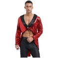 thumbnail image 4 of iiniim Men's Circus Ringmaster Tailcoat Jacket Sequin Mesh One-button Coat Costume for Halloween Red M, 4 of 7