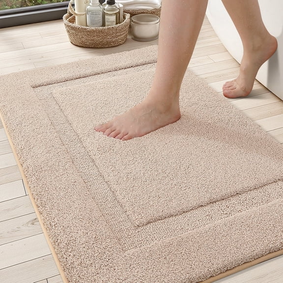 PABUBE Traditional Soft Khaki Microfiber Shag Bath Mat, 17" x 30", Quick Dry Non-Slip Absorbent Bathroom Rug, Machine Washable