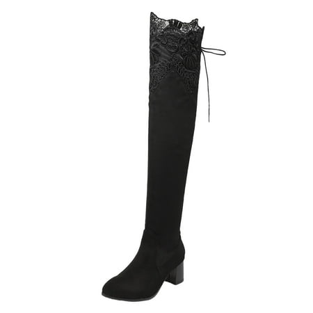 

ZHAGHMIN Woman Black Boots New European And American Hollowed Out Lace High Heel Over Knee Boots High Heel Suede Boots Over The Knee High Boots For Women Flat Wide Calf Woman S Cowboy Boots Boots Ov