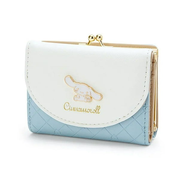 Sanrio-cartera de dibujos animados Cinnamoroll para mujer, Cartera de Pu azul con cremallera, monedero plegable para 2 tarjetas, monedero para estudiantes, regalo, novedad
