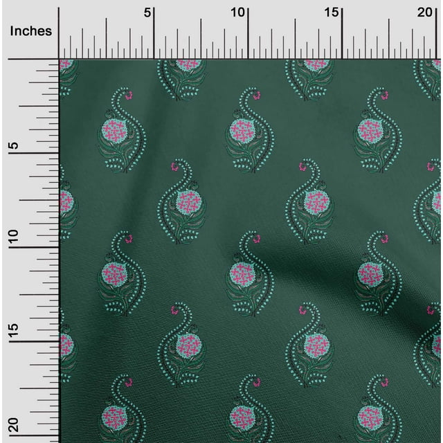 oneOone Cotton Poplin Fabric Leaves & Floral Block Print Sewing Fabric BTY 56 Inch Wide