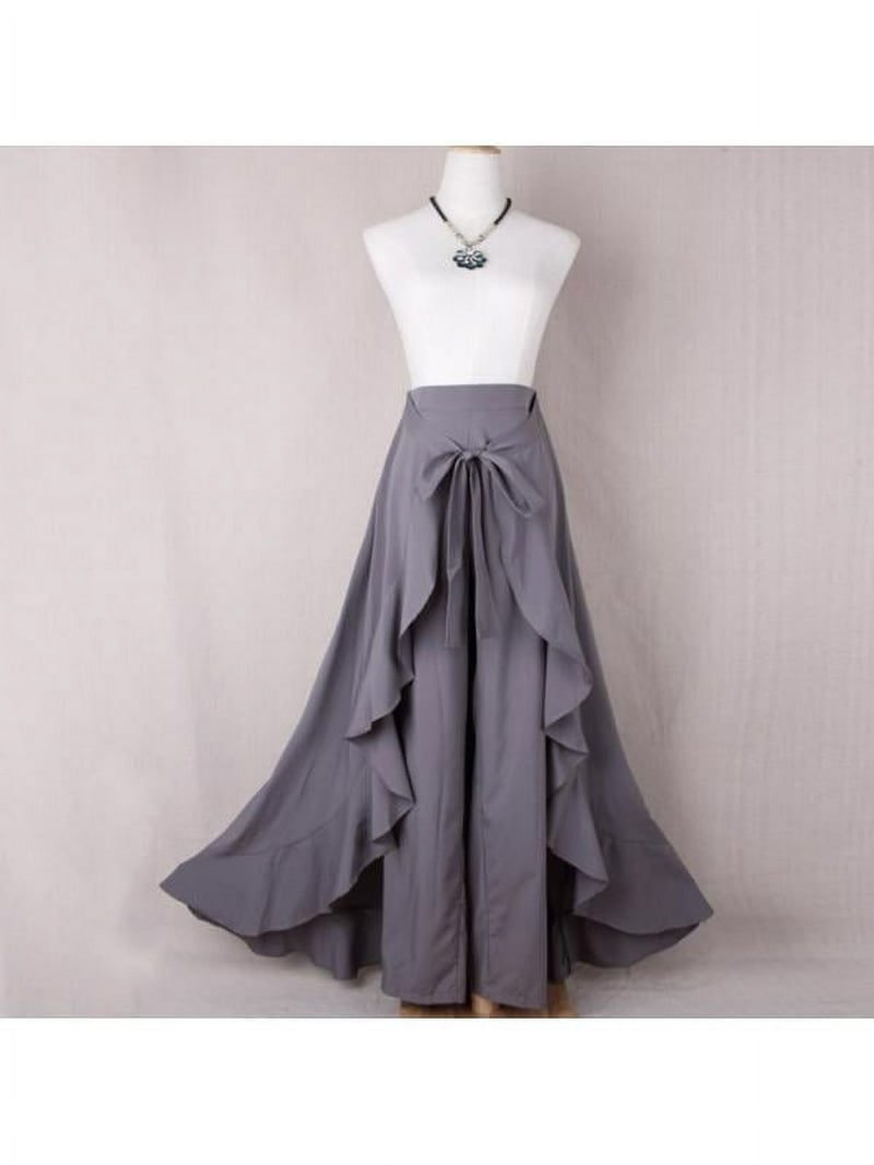 MarinaVida Summer Women Ruffle Skirt Palazzo Mid Waist Pants