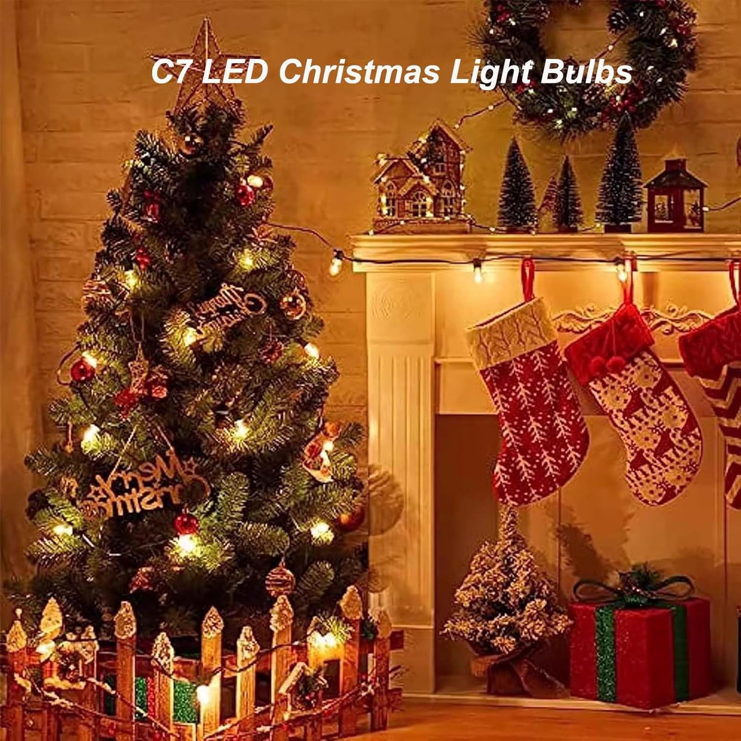 UKLL-25 Pack C7 LED Replacement Light Bulb,Shatterproof,Waterproof,Plastic Led Bulbs for Christmas Indoor Outdoor String Lights,E12 Base Warm White