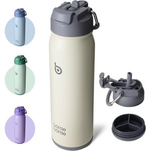 BOTTLE BOTTLE 24 oz sports water bottle stainless steel insulated water bottle with straw and pills holder (gray)