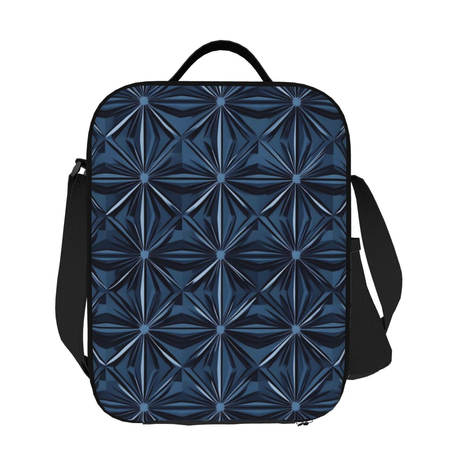 Thermal Insulation One Shoulder Portable Bento Bag Can Be Reused 8×10.5in For Carrying Drinks Bento Box Fruit Snacks Midnightblue Geometric Patterns_1