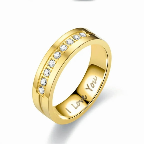 6mm Promised Wedding Rings For Lover 14K Yellow Gold Rings for Couple Men Women Engagement I Love You Ring Gifts D208