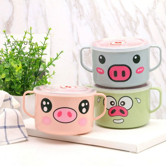 LEDMOMO Stainless Steel Bowls for Kids with Sealed Lid Ergonomic Handles Pink 12 oz Kitchen Use