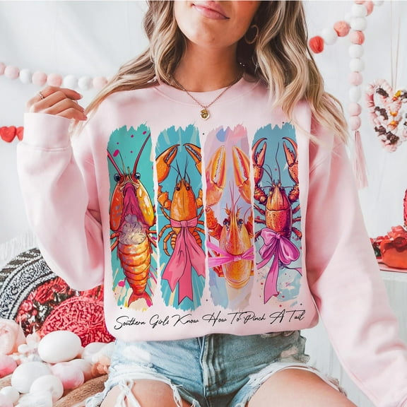 Crawfish Season Preppy Shirt, Crawfish Coquette Bow Sweatshirt, Girly Summer Style, Southern Girls Shirt, Crawfish Outfit