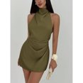 thumbnail image 3 of Minimalist Backless Tie-Up Pleated Mini Dress For Women, 3 of 10