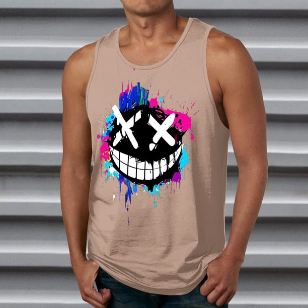 Camiseta sin mangas de cuello redondo para hombre, blusa informal de verano sin mangas con estampado de cuello redondo para hombre