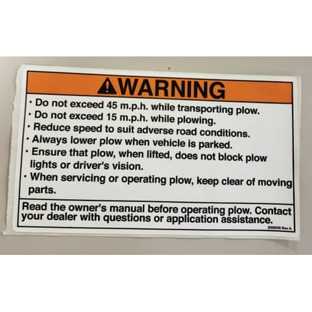 DECAL, WARNING, SNOW DOGG MOLDBOARD (1 EA)