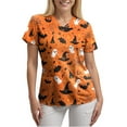 thumbnail image 6 of felwors Halloween Scrub Tops Women Cute Ghosts Print V-Neck Short Sleeve Nurse Shirts Medical Uniforms with Pockets (Orange, XL), 6 of 6