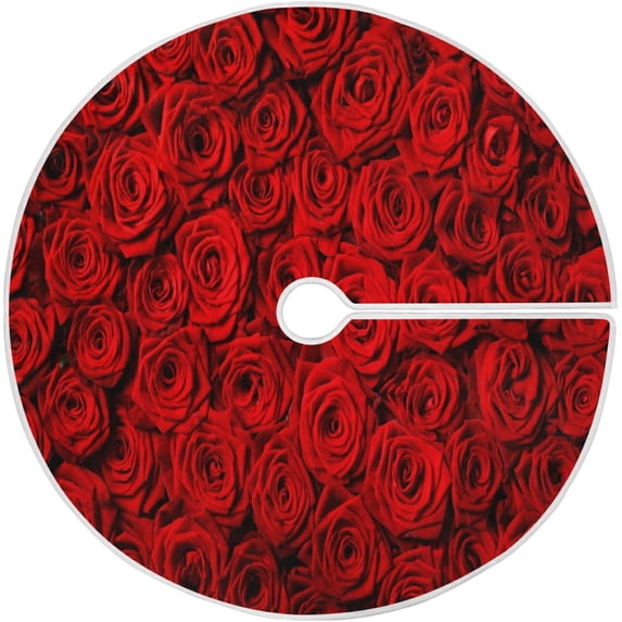 FMSHPON Natural Red Rose Xmas Christmas Tree Skirt Stand Mat for Holiday Party Decoration Indoor Outdoor 48 inches