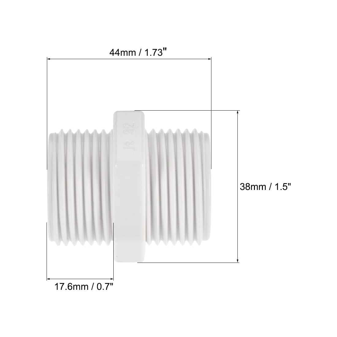 Unique Bargains 2pcs Pipe Fitting Hex Nipple Tube Adaptor White 32.5mm / 1.28 Inch